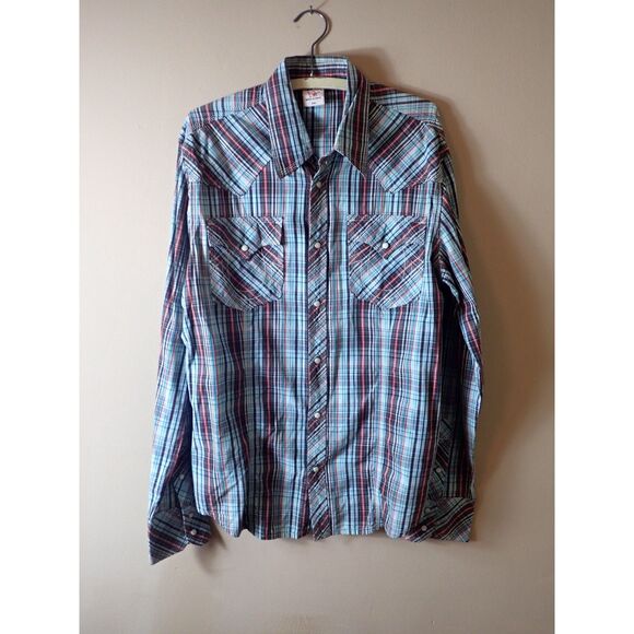 True Religion Western Pearl Snap Shirt XXL Plaid Horseshoe Pockets Green Plaid - Picture 1 of 10
